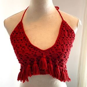 Red Crop Top With Tassels